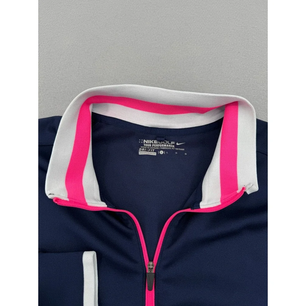Nike Golf Tour Performance Mens L Navy/Pink Dri-FIT Quarter 1/4 Zip Pullover